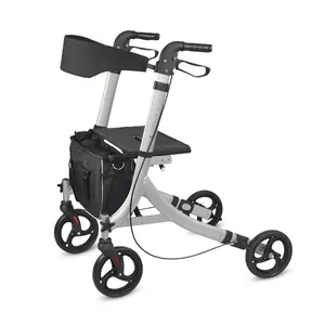 BQ1005E 2 in 1 Folding Rollator Walker with Seat & Bag Aluminum Medical Walker Rolling Transport Chair Mobility Walking Aid