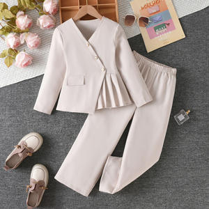 Ensemble deux pièces décontracté pour filles, design asymétrique blanc, veste et <span class=keywords><strong>pantalon</strong></span> long, automne pour enfants - Product Image 1