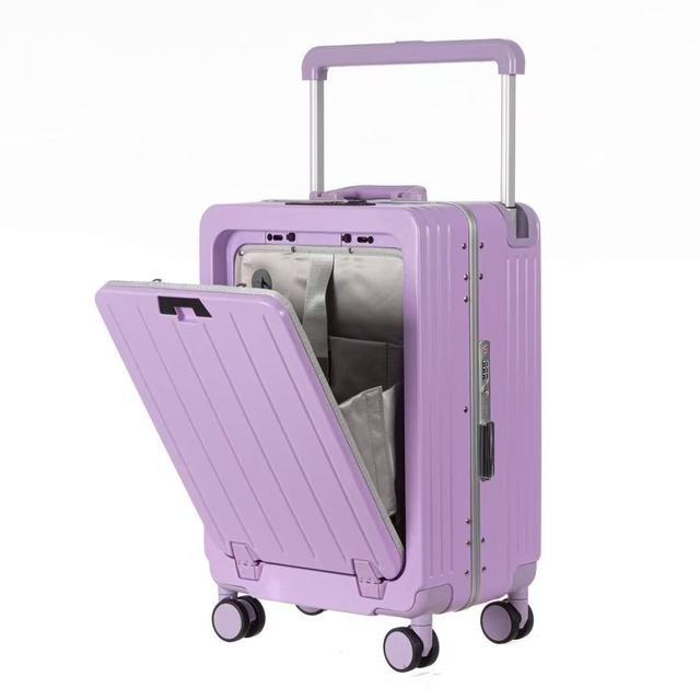 Smart Anti-scratch PC Wide Trolley Luggage Female USB Type C Charger Suitcase Luggage Set with Comfortable Cup-holder
