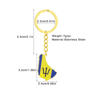 Llavero con Mapa de <span class=keywords><strong>Barbados</strong></span> Esmaltado de Fábrica, Acero Inoxidable, Chapado en Oro de 18K, Esmalte, Mar Caribe, Colgante con Mapa de <span class=keywords><strong>Barbados</strong></span> - Product Image 2