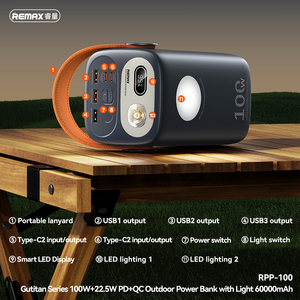Banco de Energía Portátil RPP-100 para Exteriores, 60000mAh, Carga Rápida de 100W, Salida para 5 Dispositivos, Luces LED Dobles, Asa Portátil, RPP-100 - Product Image 2