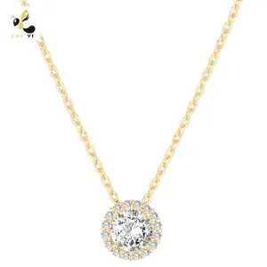 Gran oferta, icono de joyería fina de alta calidad, colgante de diamante redondo, collar de diamantes amarillos de oro real de 14K para mujer