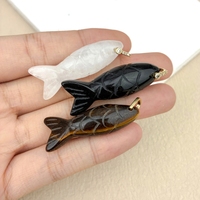 Pendentif Animal Sculpté en Pierre Naturelle, Petit Poisson, Plaqué Or 18 carats, Améthyste, Quartz Rose, Poisson Rouge, Poisson Koi, Aventurine Verte, Breloque