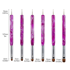 Lot de 6 pinceaux double tête pour nail art, couleur violette, facile à nettoyer, manche confortable, pour la création de motifs d'ongles, outil de manucure professionnel - Product Image 3