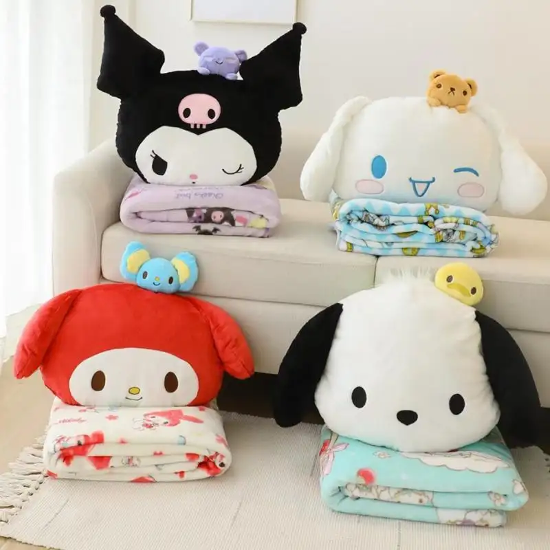 Selimut bantal Sofa imut kartun San rio, selimut boneka lempar AC terintegrasi, bantal hadiah ulang tahun