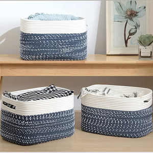 Paniers de rangement décoratifs en tissu de couleur mélangée blanc marine Panier tissé en corde enroulée - Product Image 2