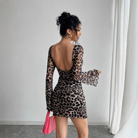 Robe Courte Décontractée Sexy à Imprimé Léopard pour Femme, Collection Printemps-Été 2025, Style Européen et Américain, Dos Nu, Manches Évasées, Coupe Naturelle