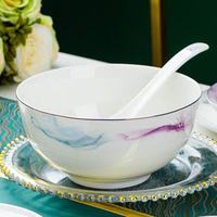 Service de table en porcelaine fine YanJun, design européen de luxe, motif ruban, compatible lave-vaisselle/micro-ondes/four, pour la maison, les dîners et les mariages