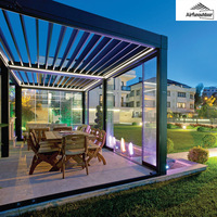 Pergola en aluminium Airfun pour l'extérieur, toutes saisons, à lames motorisées réglables, imperméable, gazebo avec drainage intégré, patio, nature, MDF