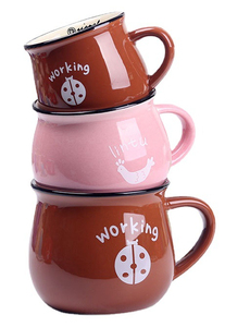 Taza de cerámica <span class=keywords><strong>japonesa</strong></span> creativa de 350ml, olla de estilo americano, taza de café con leche para el desayuno del vientre, logotipo impreso, regalo escolar para uso doméstico - Product Image 5