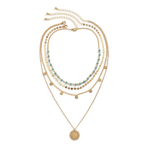 Collana turchese a strati in oro da donna collana lunga Multi Boho con ciondolo a moneta bohémien gioielli - Product Image 1