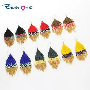 Dangle Bestone 2022 Wholesale Fashion Handmade Mixed Color Long Beaded Tassel Earrings Dangle Drop Tassel Earring