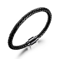 QUSEDINY Bracelet à breloques en acier inoxydable pour homme-Cuir noir tressé Motif papillon magnétique Tendance Boucle magnétique élégante
