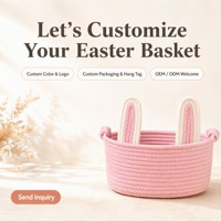 Panier de Pâques en corde de coton avec logo couleur personnalisé, OEM ODM, panier de rangement tissé à la main pour cadeaux de Pâques, vente en gros DIY