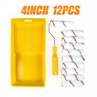 Ensemble de rouleaux à peinture personnalisés de 4 pouces, 12 pièces, avec plateau, cadre et noyaux de rouleau rayés pour la décoration professionnelle, OEM pris en charge