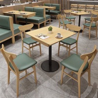 Ensemble de mobilier commercial personnalisable en bois massif avec table, chaises et banquette pour restaurant, café, salon de thé, style asiatique moderne