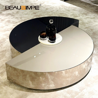 Table basse de salon de luxe moderne minimaliste haut de gamme SHIELDS en bois et acier inoxydable en forme de demi-lune avec rangement