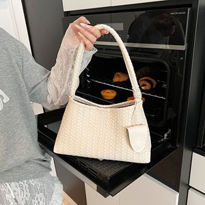 Bolso <span class=keywords><strong>de</strong></span> Hombro Tejido a Mano Estilo Coreano con Cierre, Bolso <span class=keywords><strong>de</strong></span> Mano <span class=keywords><strong>de</strong></span> PU Retro Casual y Moderno para Mujer - Product Image 5