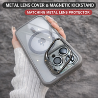Coque de téléphone mince électroplaquée transparente avec béquille magnétique, protection antichoc et support pliable pour les séries 16, 15, 14, 13