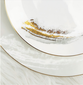 Service de table en porcelaine fine abstraite à motifs dorés, bordure dorée, luxe pour hôtels, banquets et clubs privés - Product Image 6