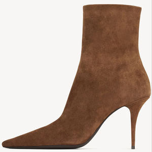 Stivaletti da Donna in <span class=keywords><strong>Camoscio</strong></span> <span class=keywords><strong>Marrone</strong></span> Autunno Inverno, Punta Affusolata, <span class=keywords><strong>Tacco</strong></span> <span class=keywords><strong>Alto</strong></span>, Cerniera Laterale, Caldi, per Ufficio e Casual, Vendita all'Ingrosso - Product Image 1