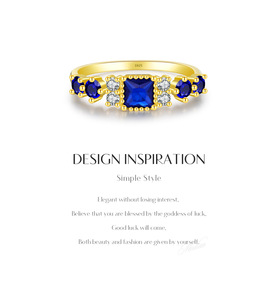 Bague empilable pour femme en argent S925 plaqué or, saphir bleu taille princesse, multi-carrés, bleu foncé, tendance 2026, idéale comme cadeau - Product Image 5