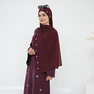 2026 Sharut EID islamico Kimono Abaya musulmano abito all'ingrosso abbigliamento donna ricamo Bowknot Nida Abaya e Hijab <span class=keywords><strong>2</strong></span> pezzi - Product Image 2