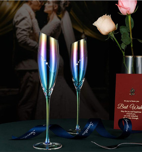 Flûtes à Champagne scintillantes en <span class=keywords><strong>cristal</strong></span> irisé, tige inclinée à la main, avec Design en diamant pour cadeaux de mariage, 4 pièces - Product Image 3