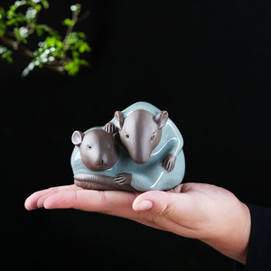 Figura de cerámica del zodiaco de la rata, estilo Ru Kiln, diseño de crecimiento en conjunto, para sala de té, sala de estar, escritorio, decoración del hogar - Product Image 4