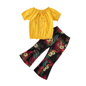 Nuevo Conjunto de Ropa para Niñas, Ropa de Verano para Bebés, Top con Hombros Descubiertos + Pantalones con Volantes y Flores, Conjunto de Ropa para Niñas - Product Image 5