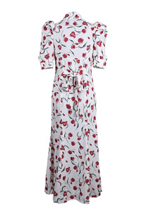 Gaun Elegan Model Puff Sleeve Motif Bunga Prancis 2026 untuk Wanita, Koleksi Musim Panas Terbaru, Desainer, Aksen Renda, Menonjolkan Pinggang - Product Image 2