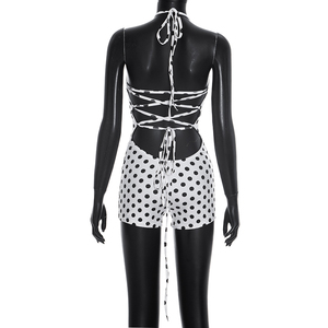 Viviblook D26RP080 Mono de Verano para Mujer, Sexy, sin Mangas, Nuevo, con Estampado de Puntos, Tirantes Halter, Espalda Descubierta, de una Pieza - Product Image 5