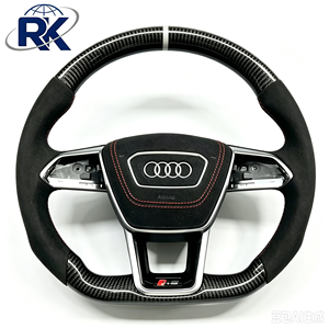 พวงมาลัย Audi C8 A6L <span class=keywords><strong>A7</strong></span> S6 RS6 Q8 ปี 2019-2024 คาร์บอนไฟเบอร์ลายทวิล หุ้มหนังสีขาว พร้อมหน้าจอ LED จากโรงงานโดยตรง - Product Image 2
