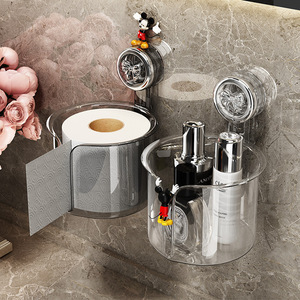 Suction Cup Toilet Paper Holder <b>Wall</b> Mounted No Drill Transparent Circular Tissue <b>Box</b> Bathroom Accessory - Product Image 1