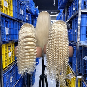 Pelucas de Cabello Virgen Natural Alineado, Listas para Enviar, Económicas, Peluca de Ondas Suaves para Mujeres Negras, Pelucas de Encaje Completo HD sin Pegamento 613 de 40 Pulgadas - Product Image 1