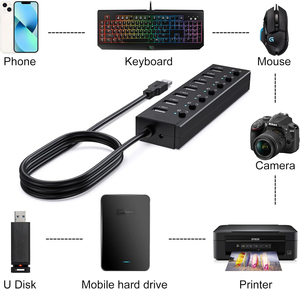 Hub <span class=keywords><strong>USB</strong></span> 3.0 de 7 Puertos con Interruptor Individual de Encendido/Apagado, Puerto LED, Transferencia de Datos de 5Gbps y Alimentación de 5V2A, Divisor <span class=keywords><strong>USB</strong></span> en Stock - Product Image 4