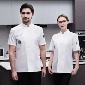 Vêtements de travail professionnels : T-shirt blanc pour la restauration, la cuisine, le chef, le <span class=keywords><strong>boulanger</strong></span>, le serveur, l'hôtelier, la veste de cuisinier, la tenue de café, l'ensemble de travail - Product Image 2