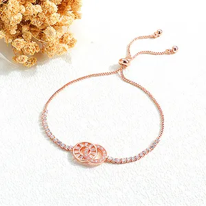 Double Circle Charm non Tarnish Waterproof jewelry 14k Gold filled 2mm Cubic zirconia adjustable Tennis Bracelet For Women