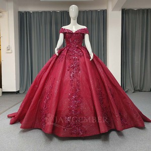 ANY180 Bling <b>Red</b> Off Shoulder <b>Sequins</b> Quinceanera Ball Gown Dresses For Women - Product Image 1