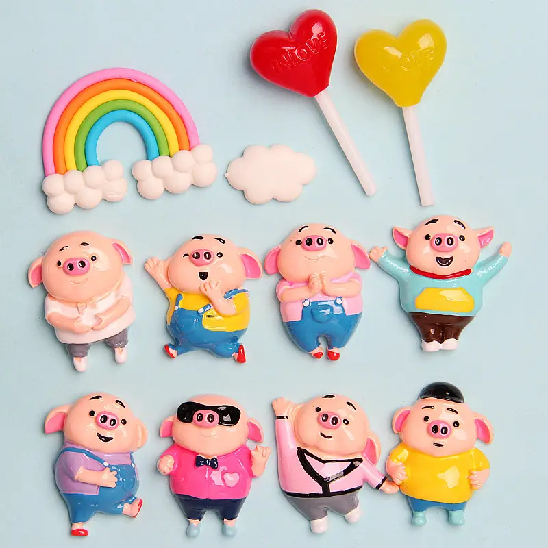 Free Shipping Cute Lovely Cartoon Pig Animals DIY Cell Phone Case Key Chain Decorative Accessory Craft Ornament Resin Cabochons