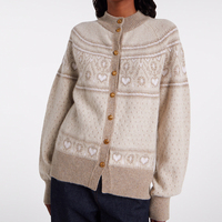 Wisrise Cardigan en cachemire beige jacquard anti-rides élégant à col bénitier pour femme, personnalisable et de haute qualité