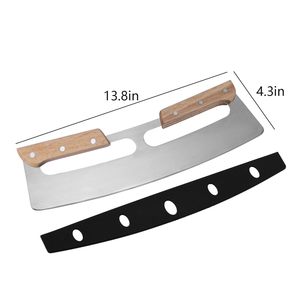 Cortador de <span class=keywords><strong>Pizza</strong></span> y Cuchillo con Hoja de Media <span class=keywords><strong>Luna</strong></span> y Mango de Madera, Diseño de Balancín para Hornear y Cortar Fideos, Directo de Fábrica - Product Image 5
