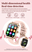Montre connectée OEM pour femme, dorée, écran TFT, bracelet en caoutchouc, appels Bluetooth, suivi de la fréquence cardiaque et du sommeil, assistant vocal IA, calendrier, IP68, Android