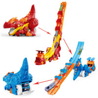 Voiture de course dinosaure transformable 3 en 1 avec double piste de compétition, voitures en alliage métallique, lanceur inertiel et boîte de rangement pour enfants