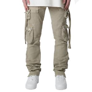 Jean cargo marron multi-poches pour homme, coupe droite, style empilé, en denim - Product Image 2