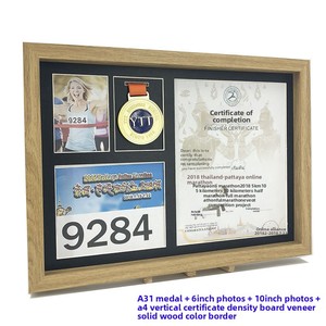 Cadre en bois multi-compartiments pour médailles de marathon, boîte à souvenirs en bois creux, vitrine pour certificats et objets sportifs - Product Image 3