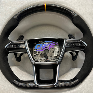 Avec bouton de démarrage <span class=keywords><strong>S</strong></span>-<span class=keywords><strong>Line</strong></span> Demi <span class=keywords><strong>volant</strong></span> en carbone Alcantara pour Audi Q8 SQ8 A3 A4 B9 A5 B8 A6 C7 A7 S3 S4 RS3 RS5 RS7 RS6 C8 - Product Image 4