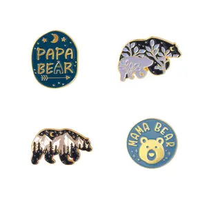 New Design MAMA Bear and PAPA Bear Lapel Pin Custom Alaska Glacier Black Moon Bear Enamel Metal Pin