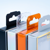 Boîte d'emballage personnalisée pour téléphone portable en PVC avec fenêtre transparente, design pliable à suspendre, estampage à chaud personnalisable, impression UV