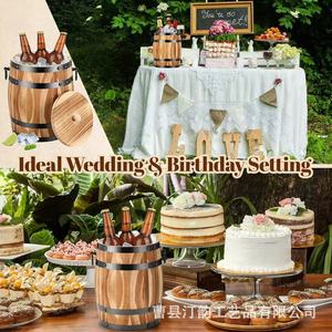 Cross-border wooden creative decorative beer barrel <b>with</b> <b>lid</b>, beer chilling storage <b>bucket</b>, solid wood outdoor party beverage - Product Image 5